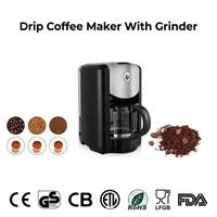 Machine à café électrique mini avec moulin intégré, boîtier en plastique, pour usage domestique, compatible café en grains et café moulu, avec filtre et pot en verre