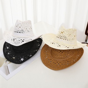 Sombrero de paja hueco tejido a mano de moda de viaje transfronterizo de verano Unisex bordado de <span class=keywords><strong>flores</strong></span> de morera sombrero de estilo occidental de Venta caliente - Product Image 2