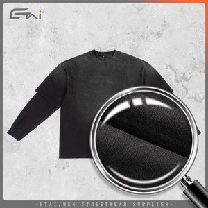 Camiseta de manga larga de doble capa con mangas de llama gráfica con estampado completo desgastado de gran tamaño personalizado - Product Image 3