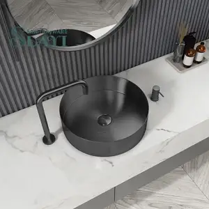 SDAYI Modern small size around Stainless steel bathroom sink PVD nano bathroom wash basin black color sinks SS304 washbasin