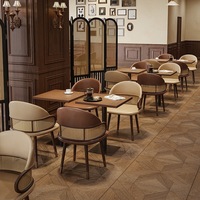 Ensemble de mobilier commercial pour restaurant, design moderne et épuré, banquette murale, table à manger en bois massif, structure métallique