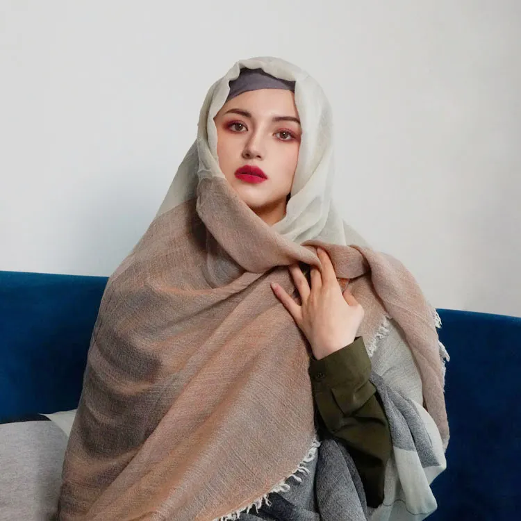 RTS 디자이너 사용자 정의 색상 차단 수염 울 khimars hijabs pashmina shawls 이슬람 여성을위한 니트 스카프 베일 하이 퀄리티