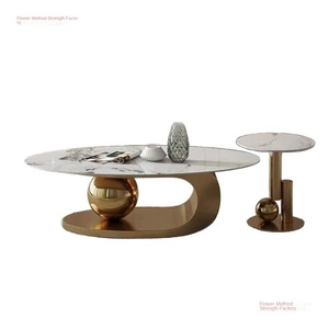 Bàn trà oval đá tự nhiên phong cách nhẹ nhàng sang trọng, thích hợp cho nhà ở, khách sạn, nhà hàng, làm thủ công bằng gỗ và đá, dành cho căn hộ nhỏ - Product Image 4