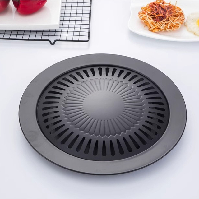 2-in-1 Korean BBQ Grill Pan Detachable Non-Stick Surface Splatter Guard Non-Stick Round Griddle for Gas Stove & Camping