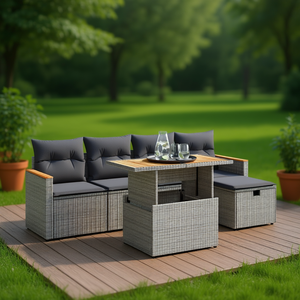 Ensemble de canapés de jardin en rotin gris avec rangement, mobilier d'extérieur au design contemporain, coussins en mousse haute densité imperméables - Product Image 2