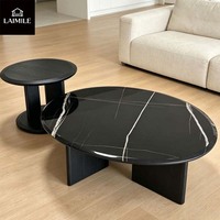 Hochwertiges Rundes Marmor-Couchtisch-Set Steinplatte Beistelltisch-Set für Luxusvilla Wohnzimmer Inneneinrichtung