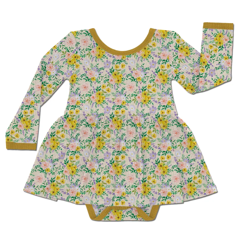 Vestido de bebê de algodão e bambu personalizado com estampa de Twirl, vestidos infantis para meninas de 2 a 12 anos, roupa básica para bebês