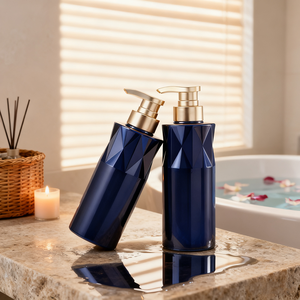 Botella de Plástico para Champú de 100 ml, 200 ml, 300 ml, 8 oz, Forma Irregular Azul, Envase para Champú y Loción para Mascotas con Tapa Dorada - Product Image 3