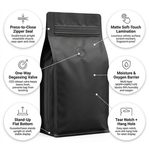 Bolsa de Café Compostable al por Mayor con Cierre de Aluminio, 100g 250g 500g, Empaque de Café con Fondo Plano y Cierre Personalizado - Product Image 2