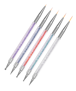 Lot de 5 pinceaux à ongles double tête avec manche diamanté pour la peinture au gel acrylique et la décoration des ongles - Product Image 2
