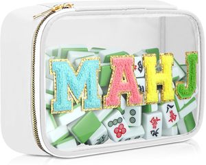 Sac de rangement pour Mahjong de grande capacité, transparent, multifonctionnel, multicolores, avec lettres brodées, pour ranger les tuiles de Mahjong - Product Image 4