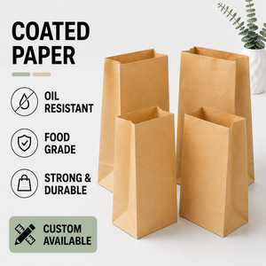 Bolsas de papel kraft personalizadas para alimentos, bolsas para llevar pan de panadería, bolsas de papel kraft resistentes al aceite, bolsas de papel con base cuadrada - Product Image 1