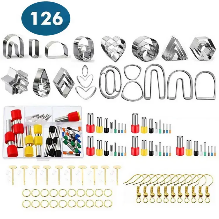 126pcs Polymer Clay Tools Stainless Steel DIY Manual Earring Mold Cutter