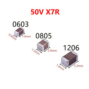 Condensador cerámico de chip MLCC 0402 0603 0805 1206 1210 50V, 50-100 piezas, 1PF 2.2pf 3.3 4.7 10uf 22 33 47 100 220 330 470nf 10% - Product Image 1