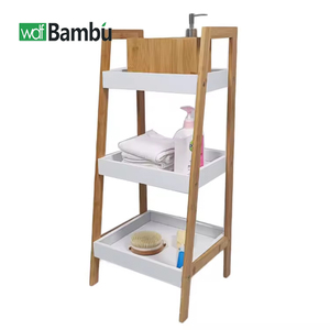 <span class=keywords><strong>Etagere</strong></span> De Rangement personnalisé, étagère d'échelle, étagères De Rangement en bois, étagères De salle De bain en bambou écologique avec boîte <span class=keywords><strong>blanche</strong></span> - Product Image 1