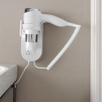 Sèche-cheveux mural pliable Honeyson blanc pour hôtel, multifonction, avec interrupteur de sécurité, électrique, moteur AC, en plastique
