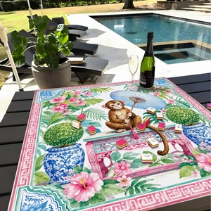 Pink Chinoiserie Monkey Modern Luxury Mahjong Mat Tropical Floral Ginger Jar Game Board for Poker Durable Anti-noise - Product Image 4