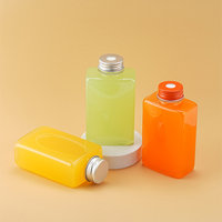 Bouteille carrée en PET vide, de qualité alimentaire, pour jus de fruits, smoothies, aliments légers, boissons froides, usage commercial et emballage.