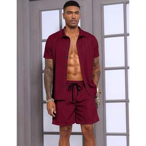 Ensemble de survêtement en velours pour homme, 2 pièces, chemise à manches courtes et short, tenue décontractée pour la plage - Product Image 5