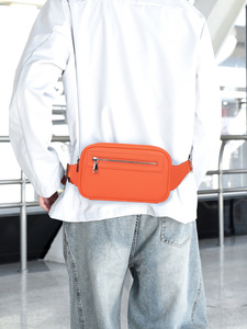 Unisex Waist <b>Bag</b> Microfiber Synthetic Leather Zipper Closure Cycling Style Convenient Fanny Pack <b>Black</b> Orange - Product Image 5