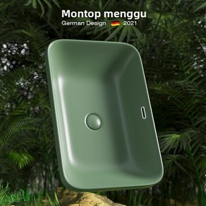 Vasque carrée en céramique nordique à poser sur comptoir, <span class=keywords><strong>vert</strong></span> foncé mat, à trou unique, gris anthracite pour salle de bain - Product Image 2