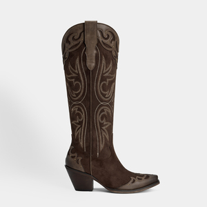 WETKISS OEM Stivali da Cowboy Retrò con Dettagli Cuciti, Punta Affusolata, Tacco <span class=keywords><strong>Alto</strong></span>, Stivali da Cowgirl in Finta Pelle Scamosciata - Product Image 3