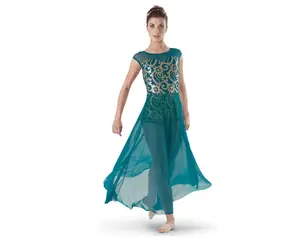 New girl's sleeveless lycra sequin ballet long dress