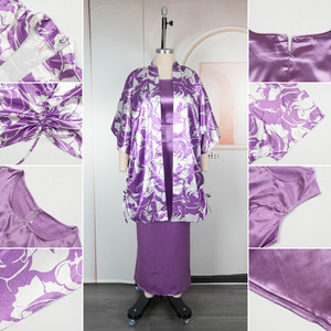 Traditionelles afrikanisches Kleid für Damen, geblümt bedruckte Satin-Cardigan + Innenweste, zweiteiliges Dashiki-Kleid-Set - Product Image 6