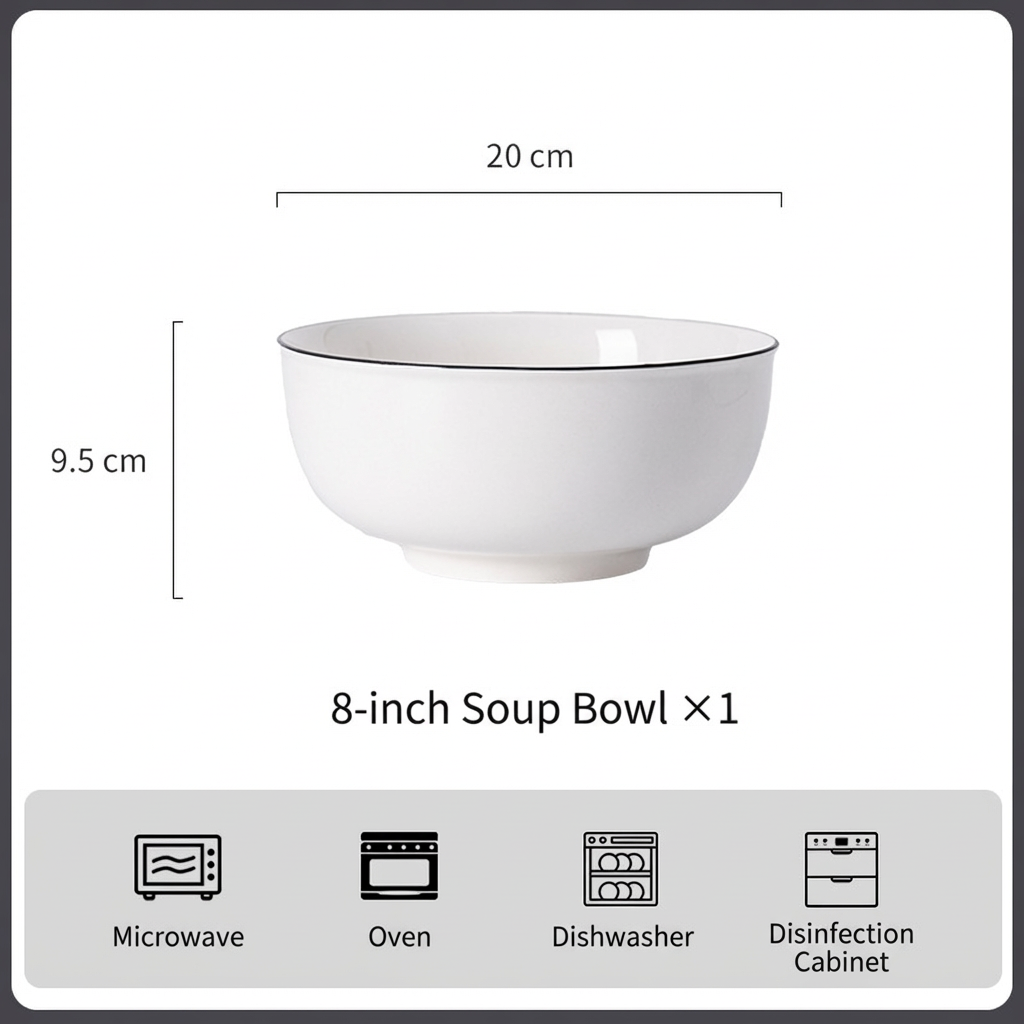 Tazón de sopa blanco de 8 pulgadas