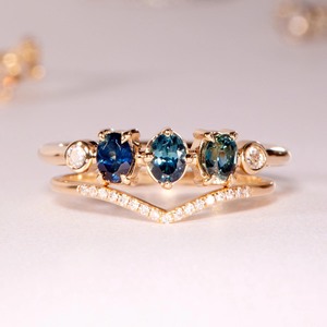 Bagues en or 14 carats avec trois saphirs ovales et diamants, bijoux fins de créateur, bagues élégantes en argent, bagues en zircon coloré - Product Image 4