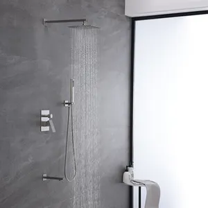 304 acier inoxydable carré brossé ensemble de douche robinets robinet de salle de bain à montage dissimulé avec robinets à jet manuel CE