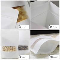 Sachet d'emballage refermable en papier kraft blanc avec fenêtre, idéal pour aliments pour animaux et gelées - En stock