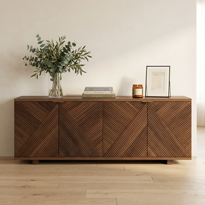 Buffet en bois brun foncé à 2 portes et 3 tiroirs pour le salon - Product Image 4
