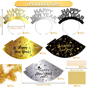 Bonne année papier cône casquettes chapeaux bandeau Photo accessoires <span class=keywords><strong>lunettes</strong></span> <span class=keywords><strong>frange</strong></span> éruptions fabricants de bruit pour la décoration de fête du nouvel an - Product Image 4