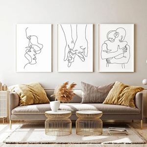 Disegno a mano di coppia amore bacio di arte della parete pittura su tela nordica poster e stampe minimaliste immagini da parete per soggiorno - Product Image 2
