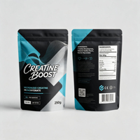 Sachet d'emballage personnalisé pour poudre de créatine, pochette verticale avec fermeture éclair, emballage de suppléments de qualité alimentaire