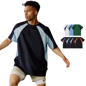 T-shirt à manches courtes surdimensionné pour homme, imprimé color block, respirant, en polyester, streetwear, décontracté - Product Image 1