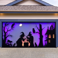 Bannière de porte de garage Halloween : Squelette de gentleman, dîner gothique effrayant, grand château. Housse de porte de garage personnalisable pour décoration extérieure.