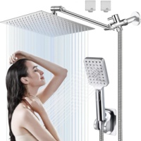 Pommeau de douche pluie moderne noir en acier inoxydable brossé haute pression de 8 pouces avec bras d'extension réglable de 10 pouces pour hôtels