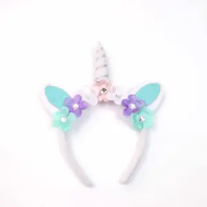 Yifan sıcak satış Glitter parlak at boynuz kulaklar çiçek saç bandı moda stil hayvan çiçek Unicorn kafa bandı çocuklar için