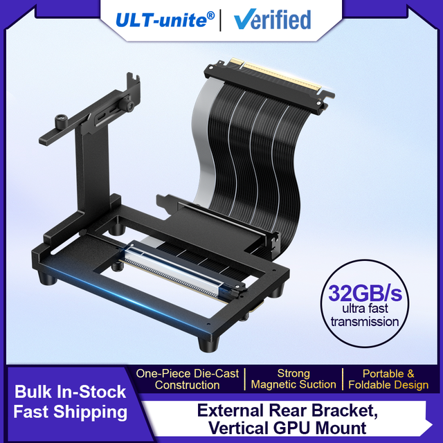 ULT-unite PCIe 5.0 Motherboards Vertical GPU Bracket Mount Aluminium Casing Vertical GPU Holder Kit Fits Most PC Cases