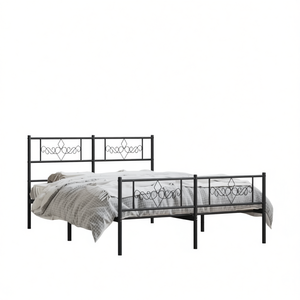 Struttura letto rettangolare completa in acciaio verniciato a polvere nero, letti in metallo, mobili industriali per camera da letto - Product Image 1