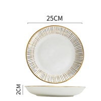 Assiettes en porcelaine de style nordique, série géométrique, bord doré, sous glaçure, rondes 8/10 pouces, vaisselle de luxe pour petit-déjeuner et dîner de steak