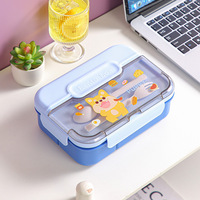 Boîte à lunch bento personnalisée pour écoliers et enfants avec dessin animé pour micro-ondes, ensemble de 3 compartiments avec gourdes pour bouteille d'eau