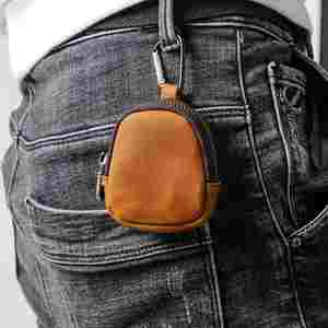 Coin <b>Purse</b> With Keychain Crazy Horse Leather <b>Small</b> Wallet Zipper Shell Bluetooth Earphone Key Bag - Product Image 4