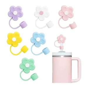 Hstyle Schattige Bloemen Stro Covers Cap Toppers Herbruikbare Schattige Siliconen Stro Tips Deksels Beschermers Voor 0.4 In/10Mm Cups Stro Hs1694