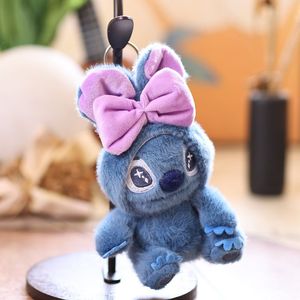 Ciondolo in peluche con fiocco cucito, simpatico <span class=keywords><strong>mostro</strong></span> <span class=keywords><strong>blu</strong></span>, piccola statuetta di cartone animato, portachiavi, decorazione da appendere alla borsa, bambola di peluche - Product Image 3