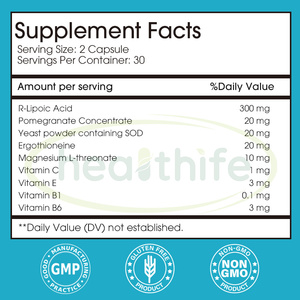 Hephife Label pribadi antioksidan suplemen otak kapsul Vitamin lipoat asam Ergothioneine - Product Image 2