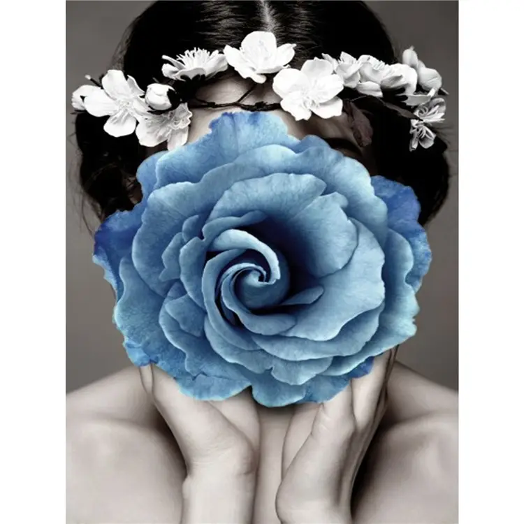 DIY 5D Diamond Painting Beautiful Girl Blue Flower Full Drill Modern Fashion Canvas Diamond Painting DIY Embroidery