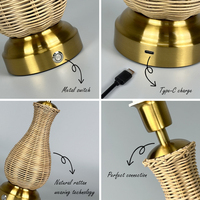 Lampe de chevet moderne en rotin style Wabi-sabi, flexible, rechargeable, à LED, pour décoration artistique, chambre et bureau